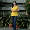Yellow Sleeveless Printed Western Top